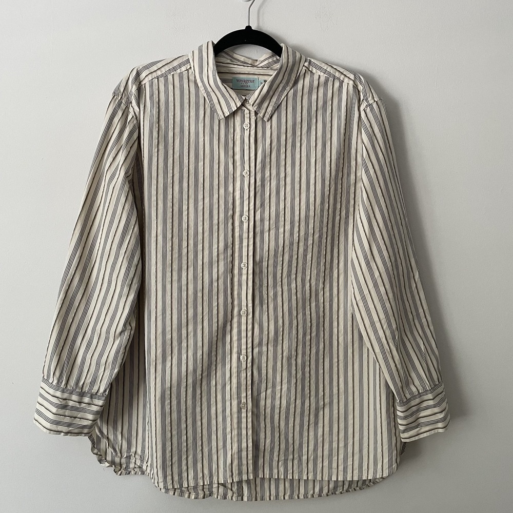 Voyageur by Mersea Striped Button Up Shirt XL Metallic Thread Minimalist Career